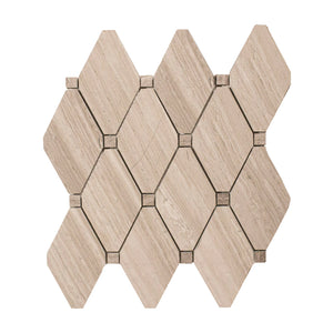 White Oak Marble Mosaic Tile, WOMM6DIA-H, 5-1/4''X3'' Big Diamond, 12"X11.5"X3/8, Honed
