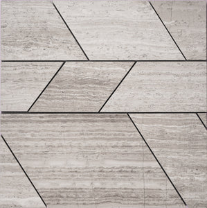 White Oak Marble Mosaic Tile, WOMM6TRA - Mixed Size Trapezoids and Mixed Size Triangles, 12"X12"X3/8", Polished